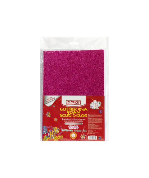 Hirtie gumata cu sclipici Autoadeziva (Foamiran) 20x30cm 2mm. Roz, set din 5 bucăți